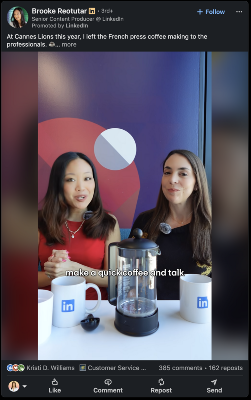 A Thought Leader ad boosting a video post from an employee's personal profile