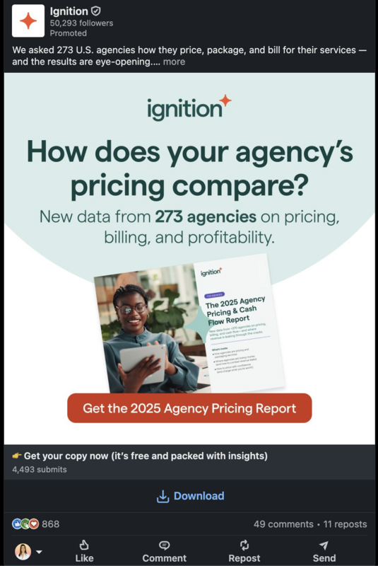 A Single Image LinkedIn ad from Ignition promoting a report