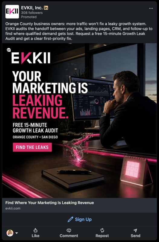 A Single Image LinkedIn ad built with AI-generated imagery